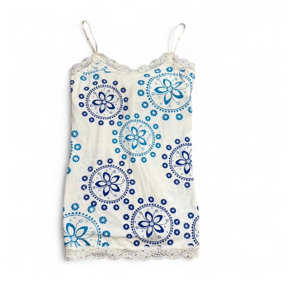 Y2K Aeropostale Stretch S/P Floral Lace Trim Cami Tank Top Build in Bra